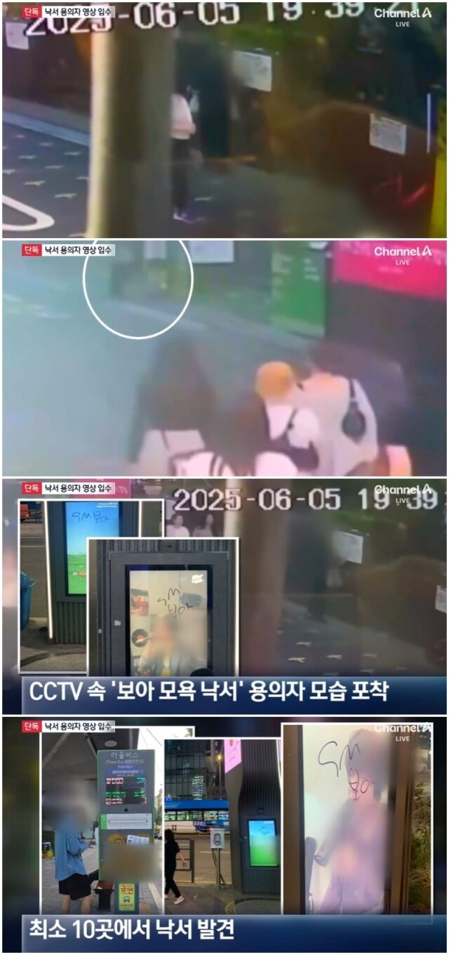 서울 도심을 돌아다니며 보아에게 악의적인 낙서를 일삼은 용의자의 모습./채널A