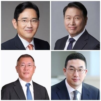 (왼쪽 위부터 시계방향으로)이재용 삼성전자 회장, 최태원 SK그룹 회장, 구광모 LG그룹 회장, 정의선 현대차그룹 회장. /각 사