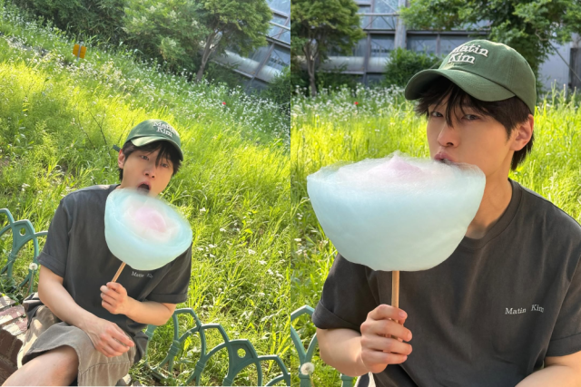 배우 강유석이 커다란 솜사탕을 들고 포즈를 취했다. / 강유석 인스타그램 캡처