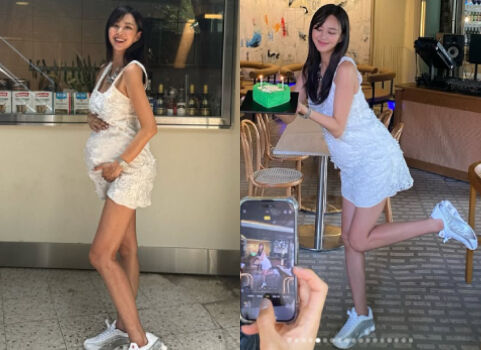 배우 지소연이 쌍둥이 임신 중임에도 늘씬한 D라인으로 화제를 모았다. / 배우 지소연 개인 인스타그램