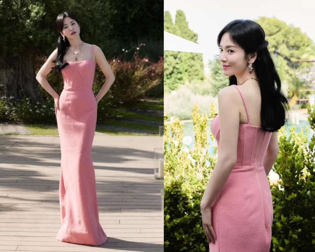 배우 송혜교가 핑크 드레스를 입고 완벽한 미모를 뽐냈다. / 송혜교 인스타그램 캡처