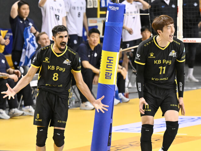 함께 환호하는 야쿱과 차영석./KOVO