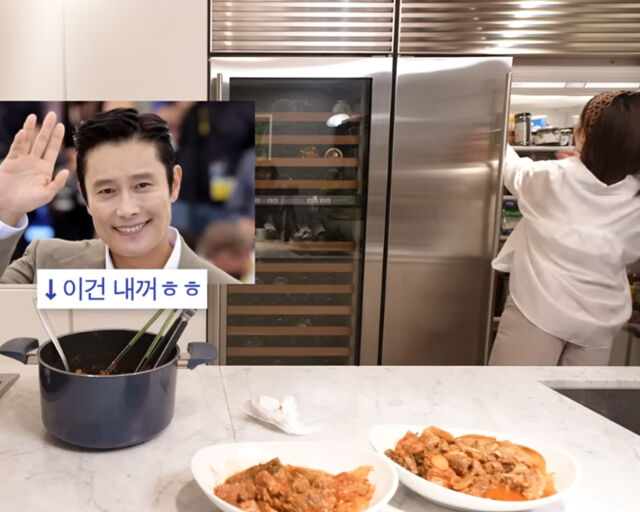 이민정이 맛있는 요리를 보고 이병헌을 언급하며 애정을 드러냈다. / 유튜브 '이민정 MJ' 캡처