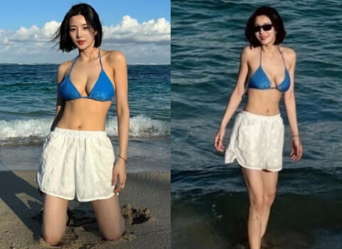 가수 권은비가 블루 비키니를 입고 볼륨감 넘치는 몸매를 뽐냈다. / 권은비 개인 인스타그램