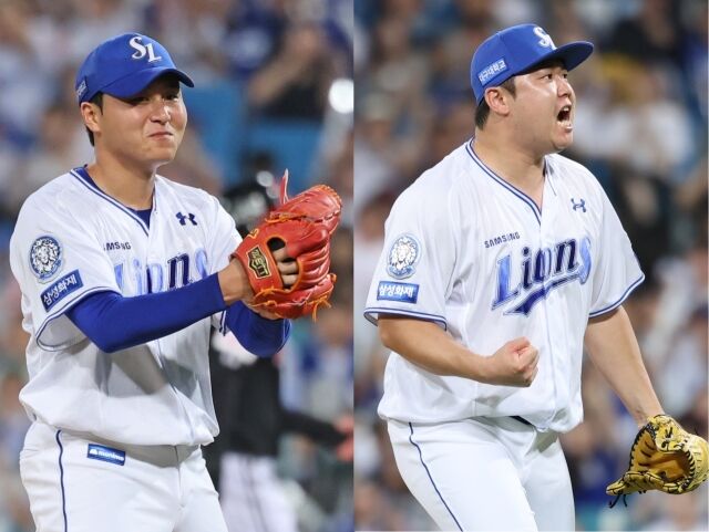 왼손 이승현과 오른손 이승현(왼쪽부터)./삼성 라이온즈