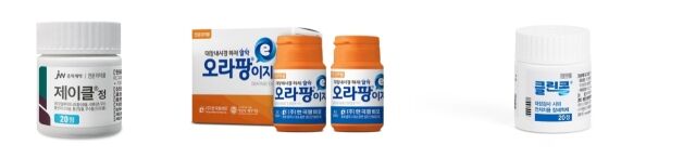 왼쪽부터 JW중외제약 제이클정, 한국팜비오 오라팡이지정, 대웅제약 클린콜정. /각 사