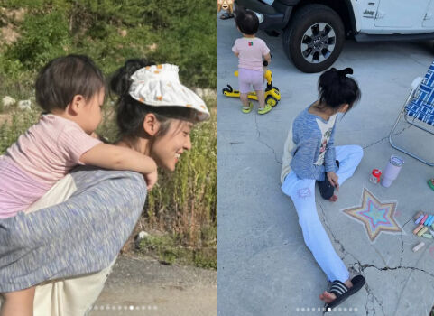 가수 겸 배우 설현이 조카를 등에 업고 환한 미소를 짓고 있다. / 설현 개인 인스타그램