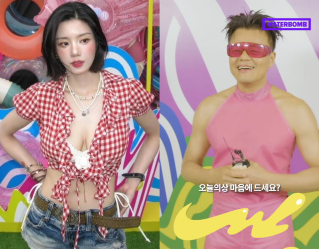 가수 권은비(왼쪽), 박진영. / 권은비, 워터밤 공식 인스타그램