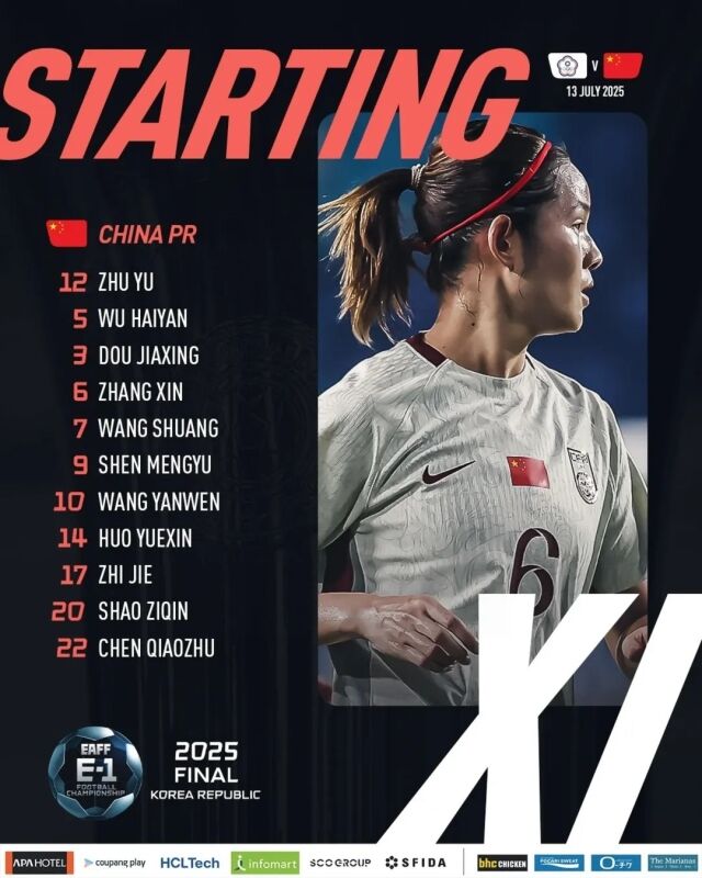 중국 여자축구대표팀 선발 라인업./EAFF SNS