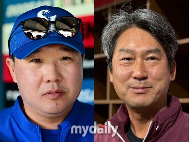 박진만 감독과 설종진 감독대행(왼쪽부터)./마이데일리