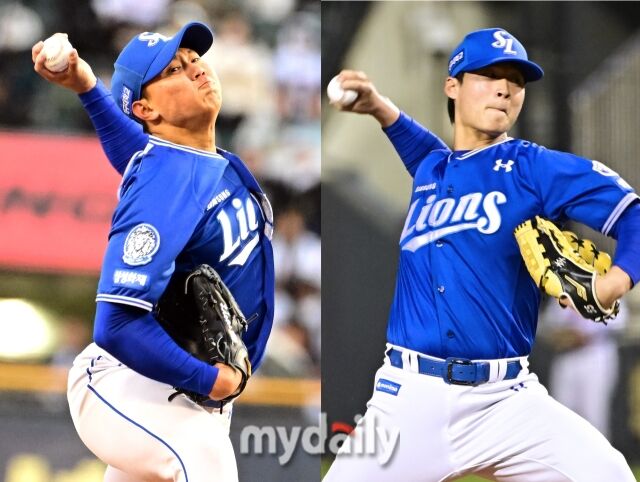 삼성 라이온즈 배찬승과 이호성(왼쪽부터)./마이데일리