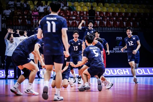 세계선수권 8강 진출에 성공한 한국 U19 남자배구대표팀./FIVB