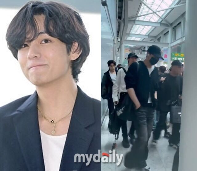 그룹 방탄소년단 멤버 뷔(왼쪽), 제로베이스원 매니저가 출국 과정에서 팬들을 과잉 제지하는 모습이 포착됐다. / 마이데일리 및 X(구 트위터) 캡처
