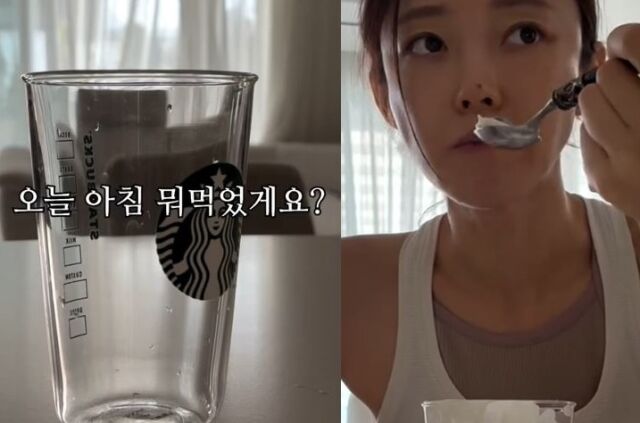 가수 겸 배우 임창정 아내 서하얀이 아침 간편식을 만들어 먹고 있다. /서하얀 소셜미디어