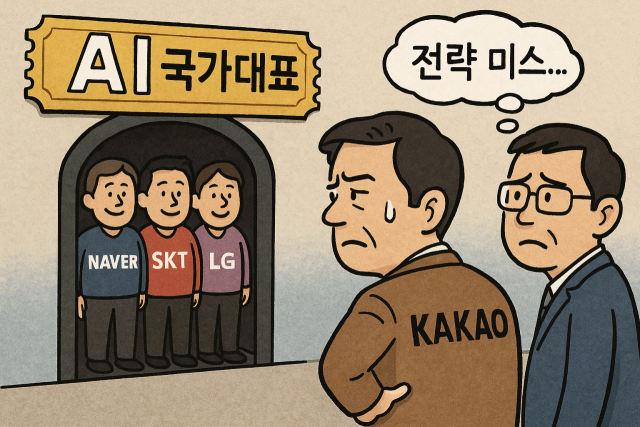 정부가 발표한 ‘AI 국가대표’ 최종 5개 기업 명단에서 카카오와 KT가 제외됐다. /AI 생성 이미지
