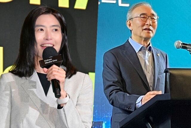 (왼쪽부터)정신아 카카오 대표, 김영섭 KT 대표. /마이데일리 DB