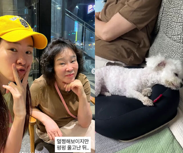 미자와 그의 어머니가 눈이 부은 채 카메라를 보고 있다. / 미자 소셜미디어