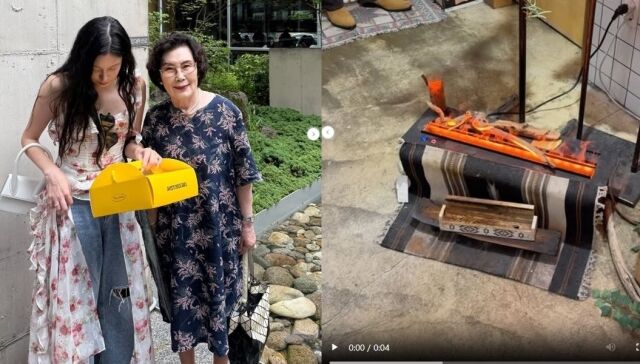 조국 전 조국혁신당 대표 딸 조민 씨가 부산 나들이 사진을 공유했다. 왼쪽은 할머니와 함께 포즈를 취한 모습. 오른쪽은 부산 서면의 카페로 추정. /조민 소셜미디어