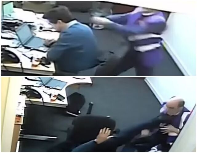 교장이 연적관계인 교감에게 흉기를 휘두르고 있다./소셜미디어