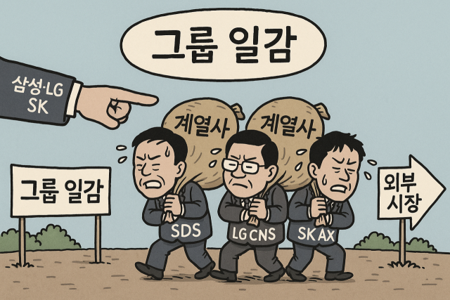 국내 시스템통합(SI) 빅3가 여전히 ‘그룹 울타리’에 갇혀 있다. /AI 생성 이미지