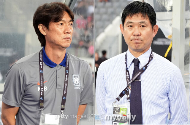 홍명보 감독(왼쪽)과 모리야스 감독. /게티이미지코리아