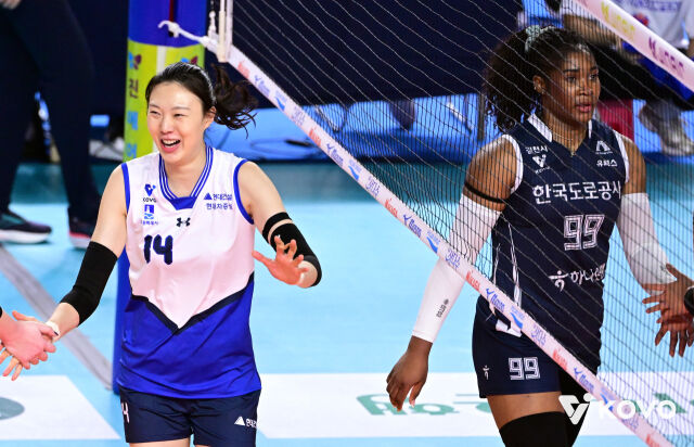 적으로 만난 양효진과 모마./KOVO