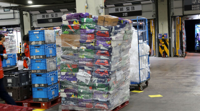 경기도 남양주시 쿠팡CLS 물류캠프에서 택배기사들이 상하차 작업을 하고 있다. /뉴시스