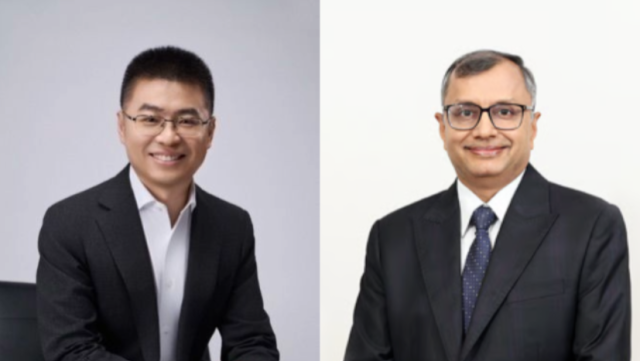 리펑강 베이징현대 신임 총경리(왼쪽)와 타룬 가르드 신임 인도법인장(CEO). /현대차 현지 법인