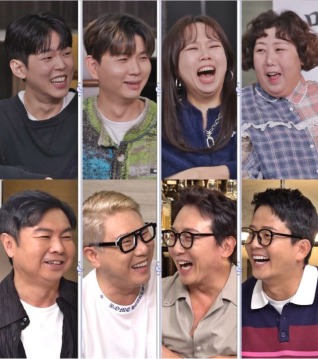 폴킴(윗줄 맨왼쪽)은 결혼 후 변화된 점으로 '5만원 컨펌제'를 하고 있다고 고백해 모두를 놀라게 했다./ SBS '신발 벗고 돌싱포맨'