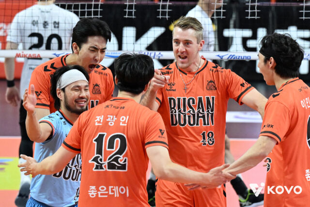 승리한 OK저축은행 선수들./KOVO