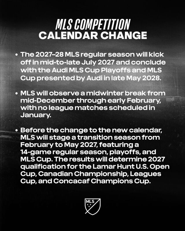 미국 메이저리그사커(MLS)가 2027-28시즌부터 추춘제로 변경된다./MLS