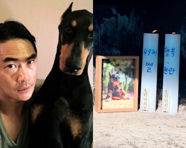 모델 겸 배우 배정남과 반려견 벨, 배정남이 게재한 사진/배정남 소셜미디어