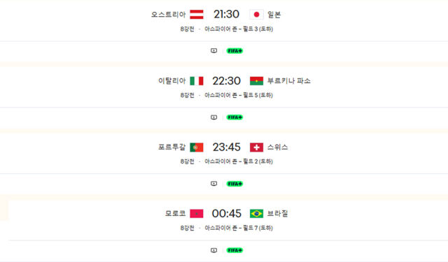 2025 U17월드컵 8강 대진. /FIFA 홈페이지 캡처