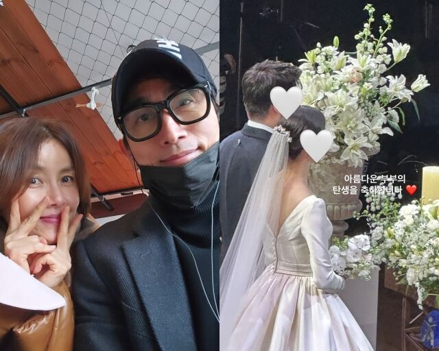 车仁杓和申爱罗的儿子在婚礼上被拍到……新娘身穿丝绸礼服，新郎仪态端庄。