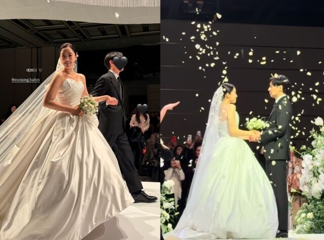 咸恩静和金炳宇公开了他们的婚礼照片……T-ara成员孝敏说：“我姐姐真漂亮。”