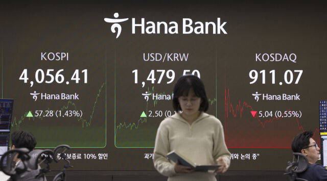 17일 오후 서울 중구 하나은행 딜링룸 모니터에 지수가 나오고 있다. /뉴시스