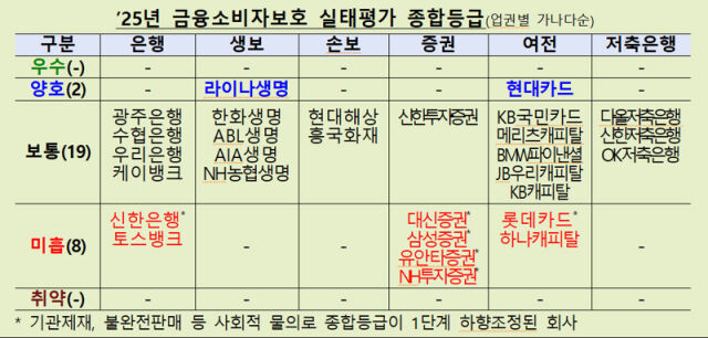 2025년 금융소비자보호 실태평가 종합등급. /금감원