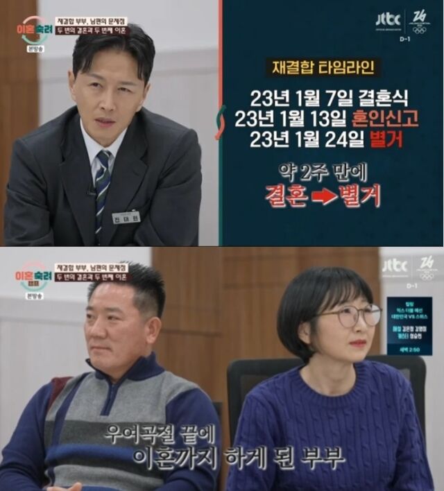 결혼과 이혼, 그리고 재혼을 반복하며 ‘롤러코스터’ 같은 혼인 생활을 이어온 한 부부의 사연이 시청자들에게 충격을 안겼다./JTBC ‘이혼숙려캠프’