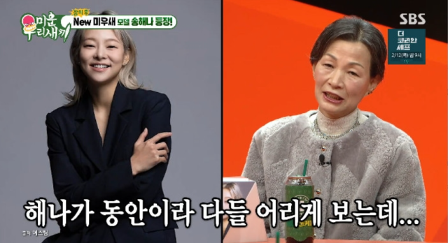모델 송해나의 어머니가 '미운 우리 새끼' 스튜디오에 처음으로 모습을 드러내 시청자들의 시선을 사로잡았다./SBS '미운 우리 새끼'