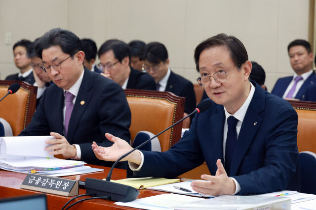 이찬진 금융감독원장이 5일 서울 여의도 국회에서 열린 정무위원회 전체회의에서 의원 질의에 답하고 있다. /뉴시스