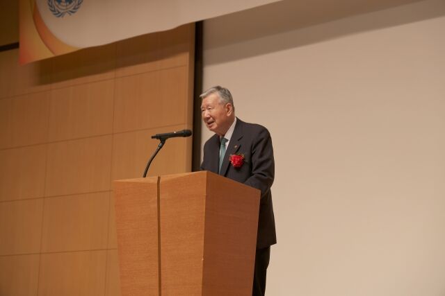 이중근 부영그룹 회장이 제13대 유엔한국협회 회장 취임사를 하고 있다. /부영그룹