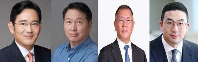(왼쪽부터) 이재용 삼성전자 회장, 최태원 SK그룹 회장, 정의선 현대자동차그룹 회장, 구광모 LG그룹 회장. /각 사