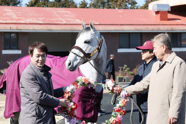 제주목장 닉스고 환영식. /한국마사회