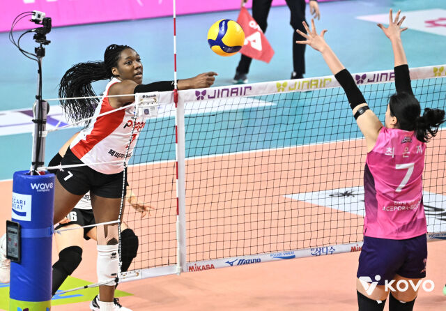 흥국생명전에서 공격하는 조이./KOVO