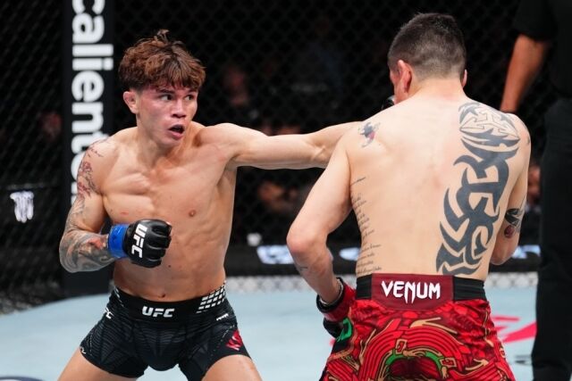 1일 모레노(오른쪽)와 경기에서 공격을 시도하는 카바나. /UFC 제공
