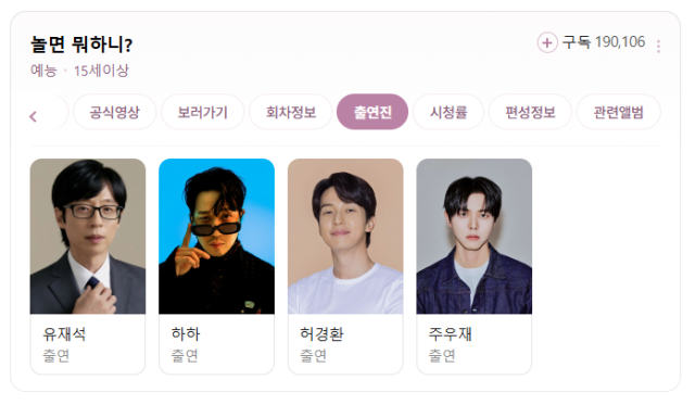 '놀면 뭐하니?' 출연진이 4인으로 등재됐다. / 네이버