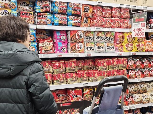 서울 시내 대형마트에서 고객이 라면을 고르고 있다. /방금숙 기자