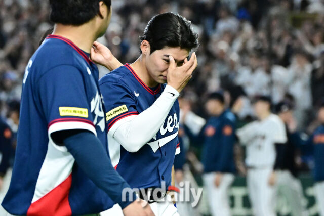 7일 일본 도쿄돔에서 열린 2026 월드 베이스볼 클래식(WBC) 조별리그 한국-일본 경기. 한국이 8-6으로 일본에 패했다. 아쉬운 표장을 짓는 김혜성./도쿄(일본)=한혁승 기자