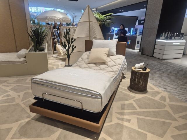 모션베드는 최대 리클라인 각도를 60도까지 올릴 수 있다. 원하면 각도를 더 높일 수도 있다는 현장 관계자의 설명이 인상적이었다. /윤진웅 기자