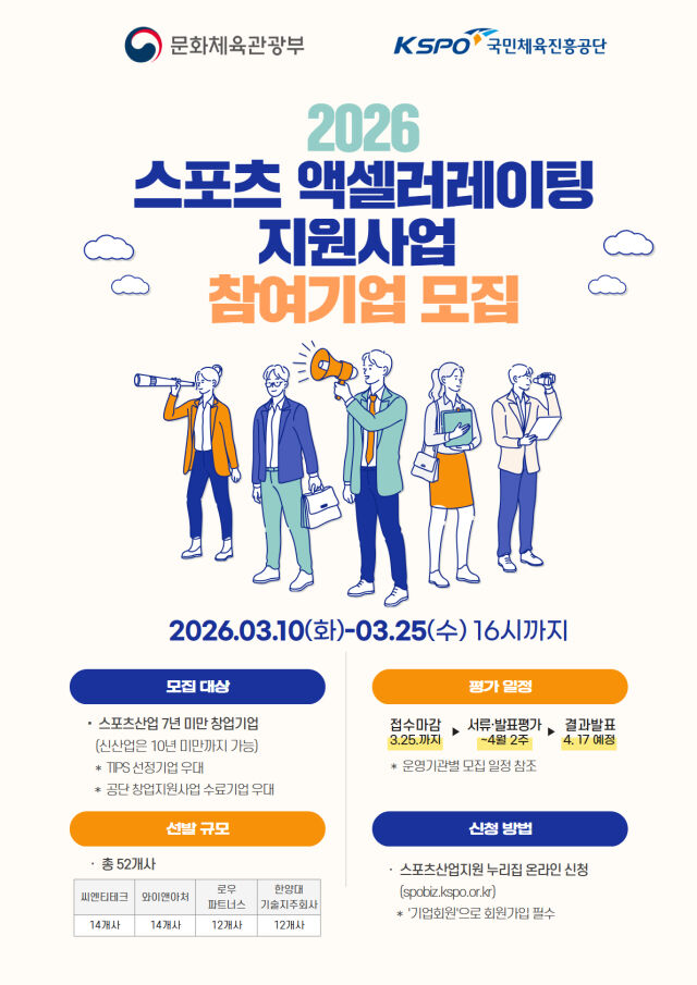 2026 액셀러레이팅 지원 사업 참여기업 모집 포스터. /국민체육진흥공단 제공